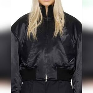 Alexander Wang Black Satin Bomber Jacket